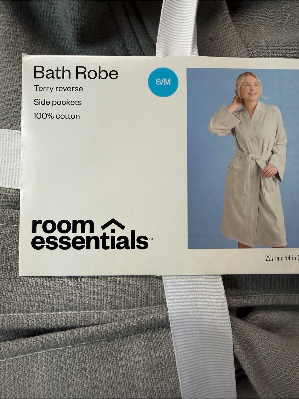Room Essentials Light Gray Terry Cotton Bath Robe with Pockets